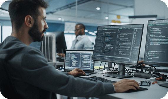 Homem trabalhando em um computador